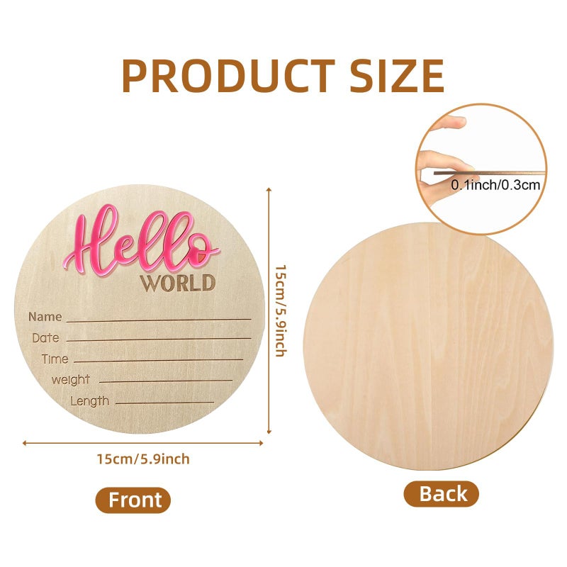 LZEDIRA Baby Announcement Sign - 5.9 Inch Wooden Hello World Newborn Welcome Plaque for Hospital, Nursery or Baby Shower (Pink) - Image 2